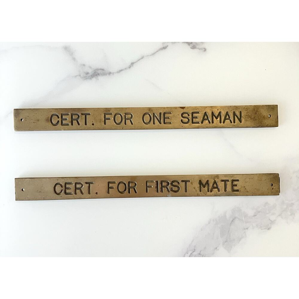 Vintage Maritime Navy Ship Brass Plaque Signs First Mate & Seaman Door Plate